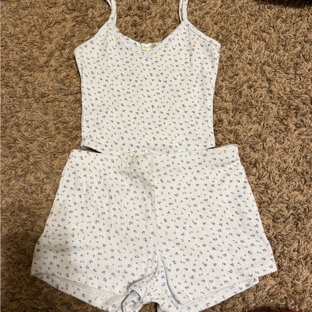 White and Blue Floral Pajama Set